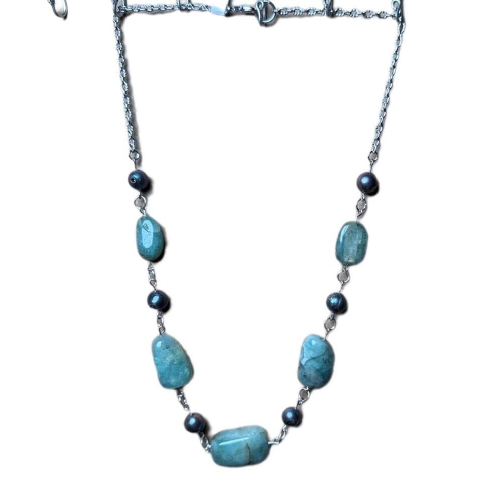 Emerald and black pearl necklace handmade one of a kind